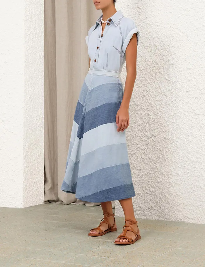 Women Zimmermann Clothing Tallow Denim Midi Skirt Chevron