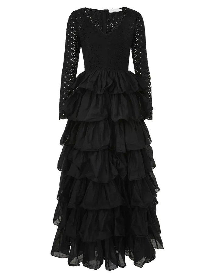 Women Zimmermann Clothing Tallow Tiered Ruffle Gown Black