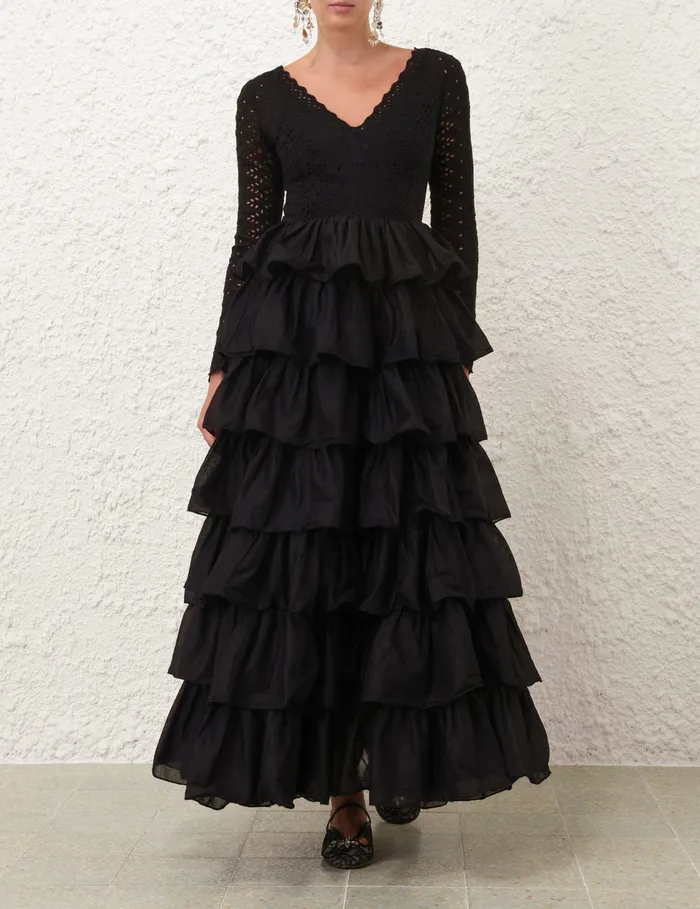 Women Zimmermann Clothing Tallow Tiered Ruffle Gown Black