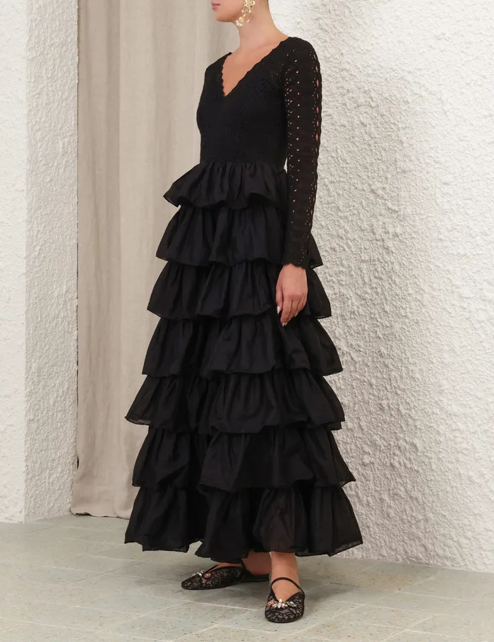 Women Zimmermann Clothing Tallow Tiered Ruffle Gown Black