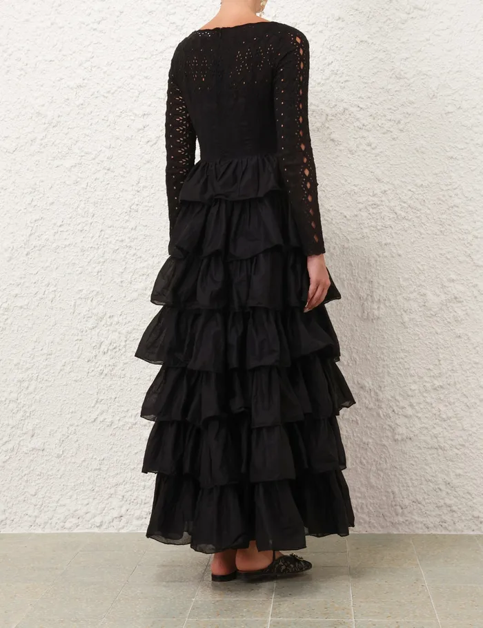 Women Zimmermann Clothing Tallow Tiered Ruffle Gown Black