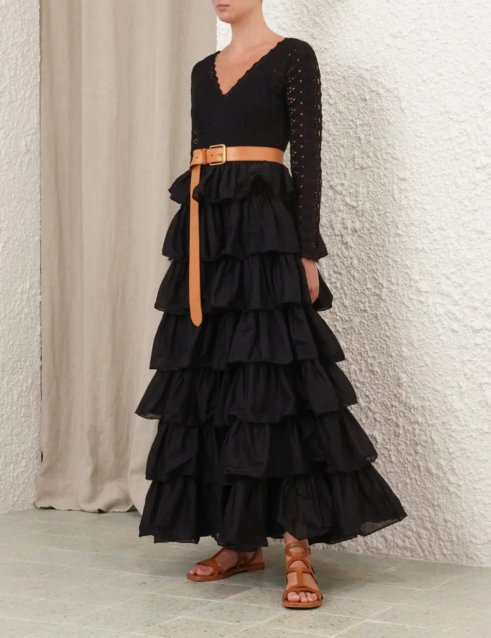 Women Zimmermann Clothing Tallow Tiered Ruffle Gown Black