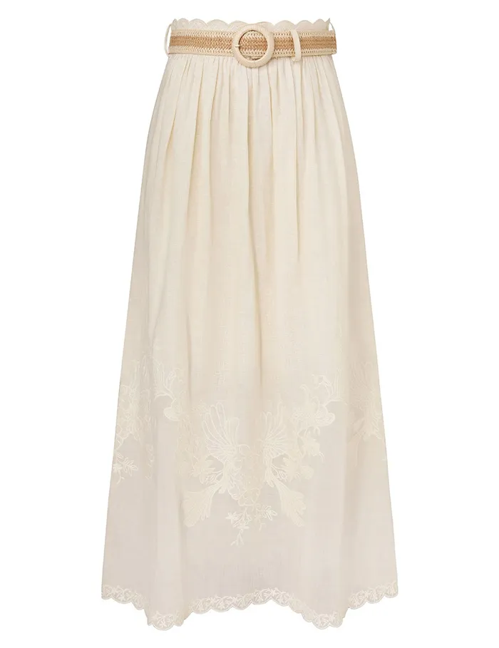 Women Zimmermann Clothing Waverly Embroidered Midi Skirt Tea