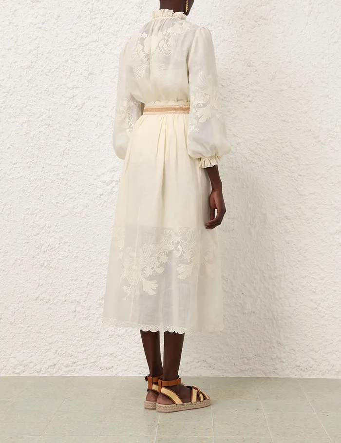 Women Zimmermann Clothing Waverly Embroidered Midi Skirt Tea