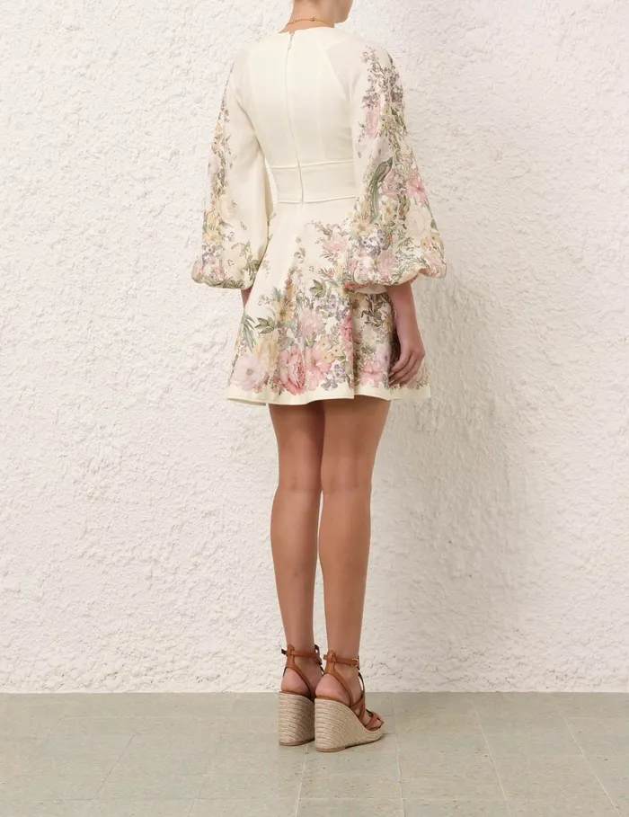 Women Zimmermann Clothing Waverly Plunge Mini Dress Cream Floral