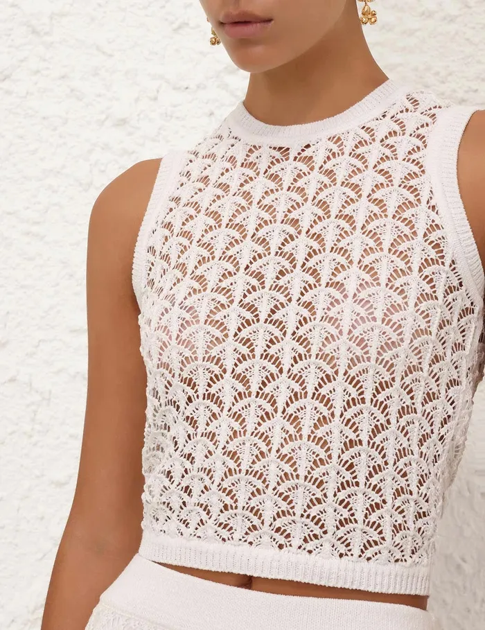 Women Zimmermann Clothing Wylie Crop Tank Top Ivory
