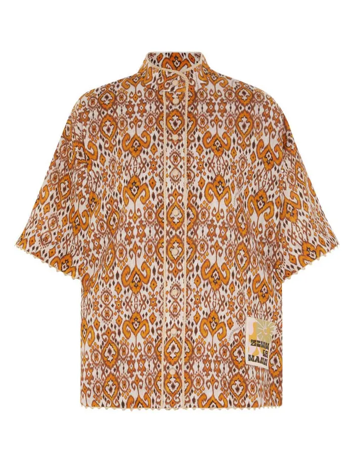 Women Zimmermann Clothing Wylie Relaxed Shirt Orange Ikat