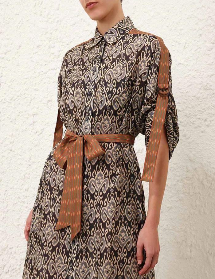 Women Zimmermann Clothing Wylie Shirt Dress Charcoal Ikat
