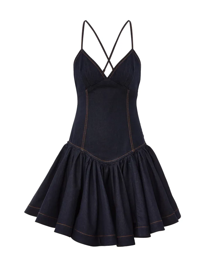 Women Zimmermann Denim Crush Denim Mini Dress Night Sky