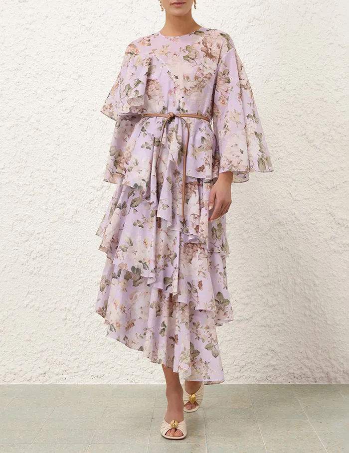 Women Zimmermann Dresses and Coverups Acacia Asymmetric Midi Dress Lilac Floral