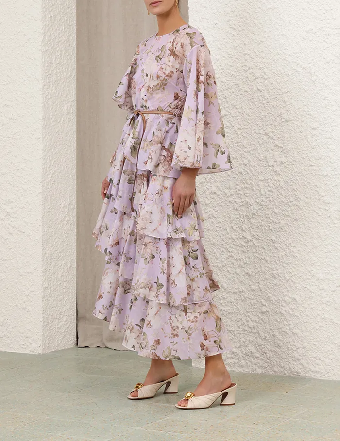 Women Zimmermann Dresses and Coverups Acacia Asymmetric Midi Dress Lilac Floral