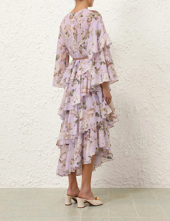Women Zimmermann Dresses and Coverups Acacia Asymmetric Midi Dress Lilac Floral