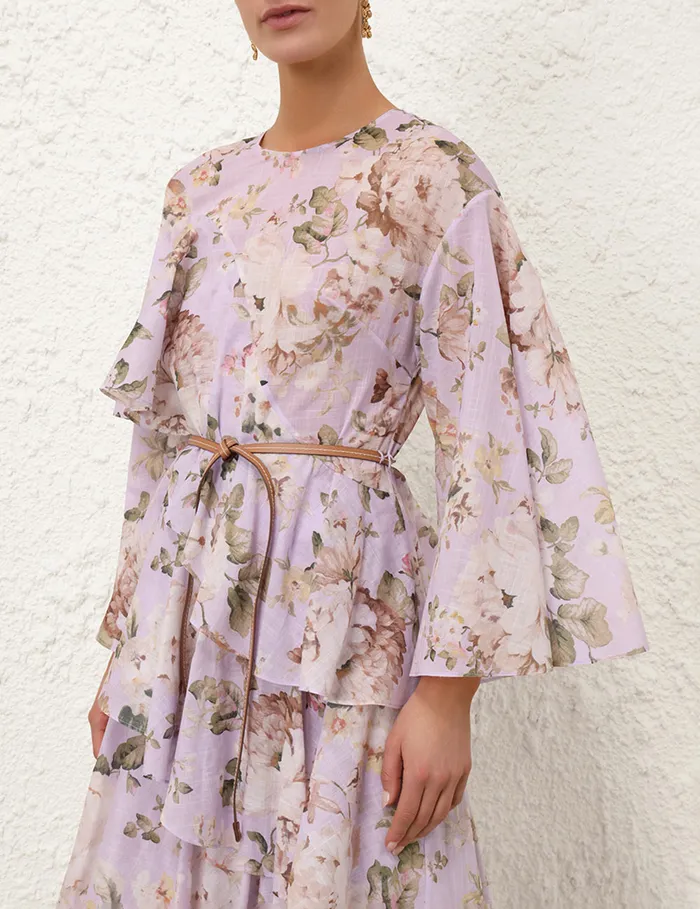 Women Zimmermann Dresses and Coverups Acacia Asymmetric Midi Dress Lilac Floral
