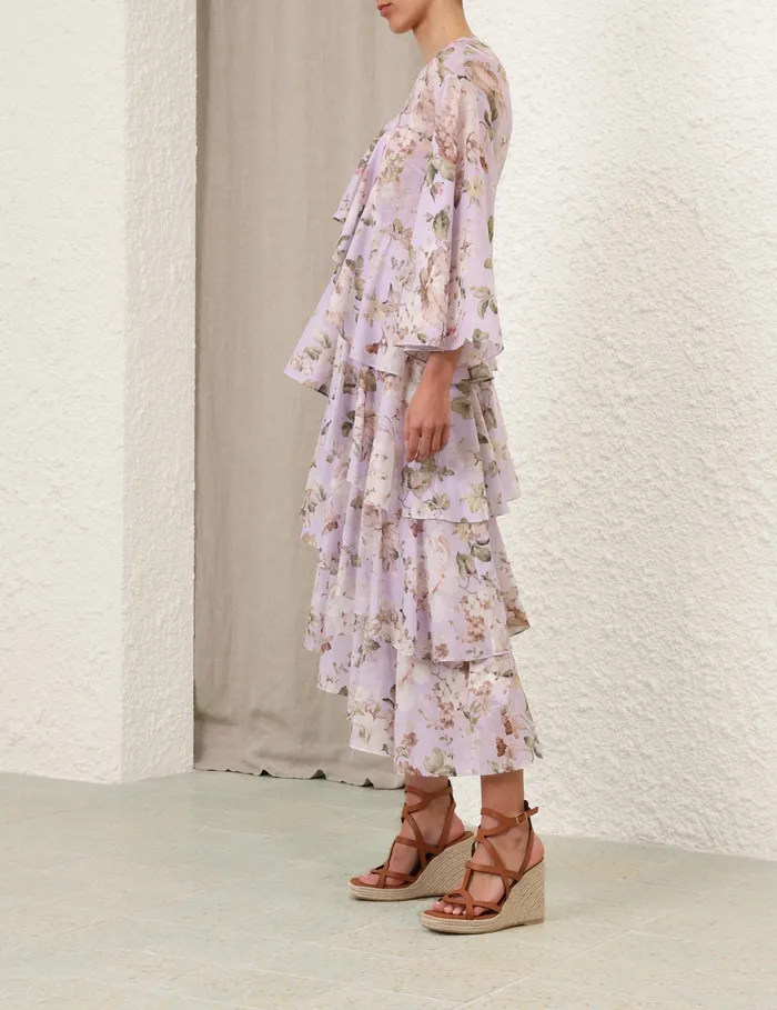 Women Zimmermann Dresses and Coverups Acacia Asymmetric Midi Dress Lilac Floral