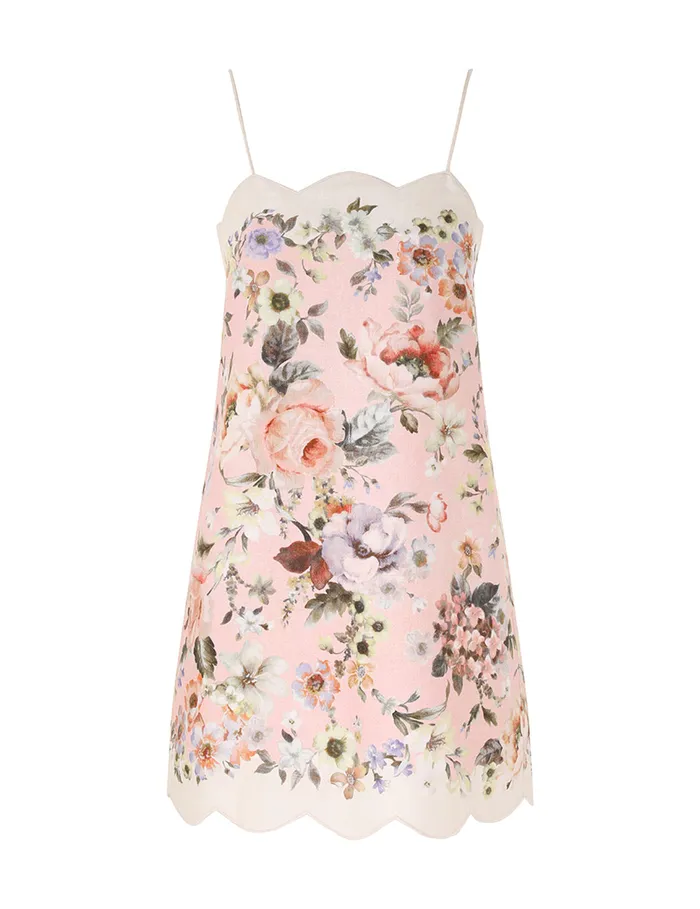 Women Zimmermann Dresses and Coverups Acacia Scallop Mini Dress Pink Floral