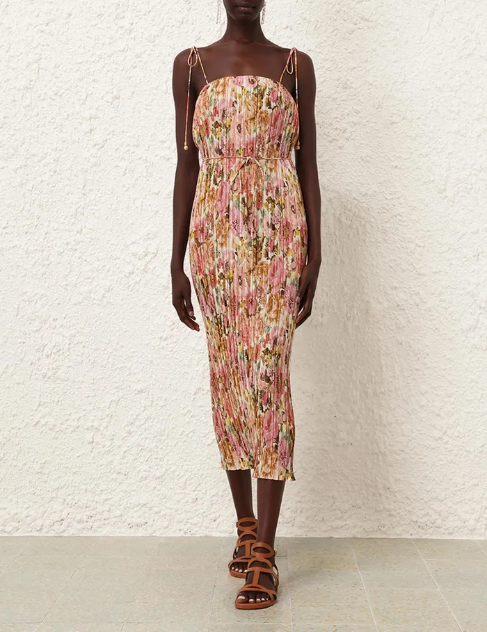 Women Zimmermann Dresses and Coverups Golden Pleated Slip Dress Pink Rose