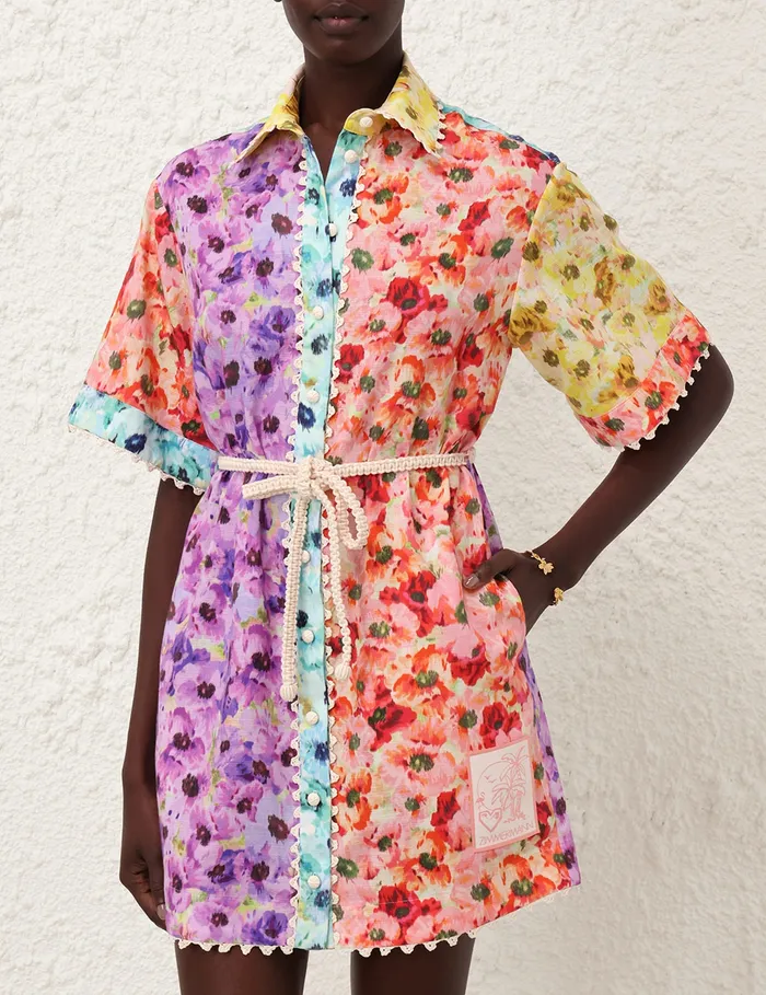 Women Zimmermann Dresses and Coverups Lightburst Trimmed Shirt Dress Spliced