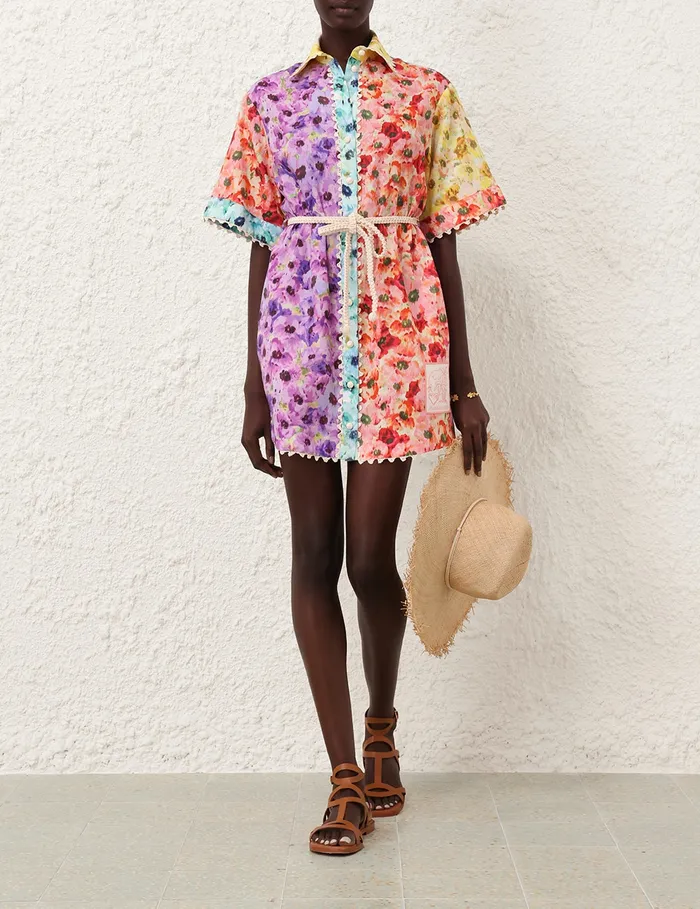 Women Zimmermann Dresses and Coverups Lightburst Trimmed Shirt Dress Spliced