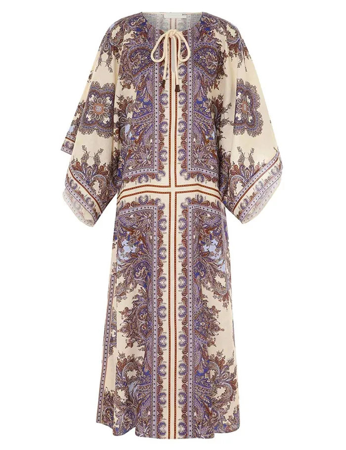 Women Zimmermann Dresses and Coverups Ottie Kaftan Midi Dress Purple Paisley
