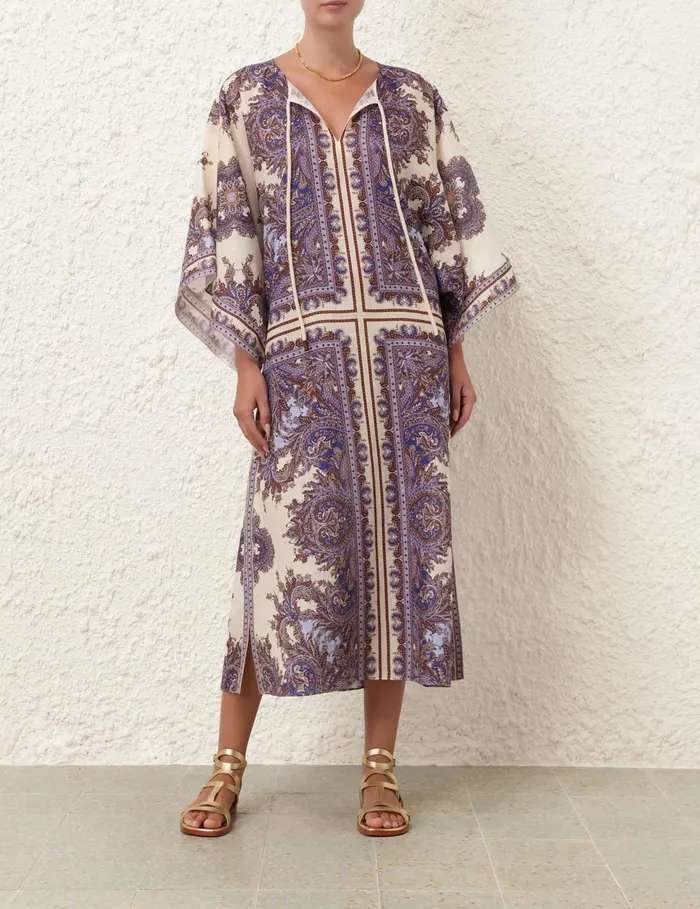 Women Zimmermann Dresses and Coverups Ottie Kaftan Midi Dress Purple Paisley
