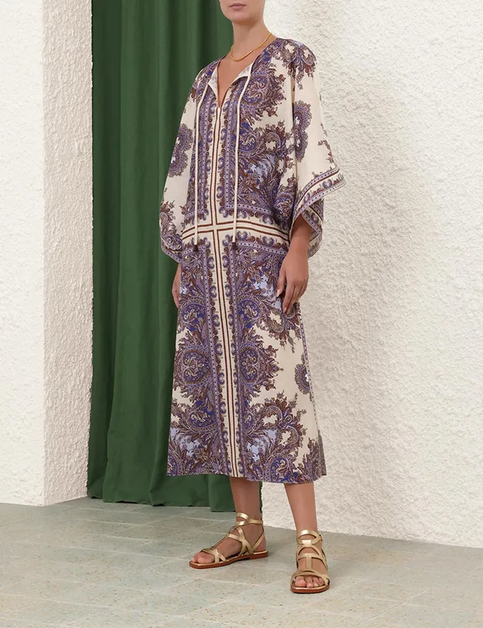 Women Zimmermann Dresses and Coverups Ottie Kaftan Midi Dress Purple Paisley