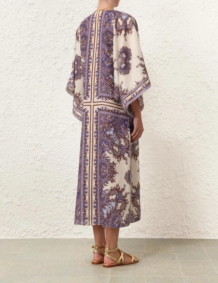 Women Zimmermann Dresses and Coverups Ottie Kaftan Midi Dress Purple Paisley
