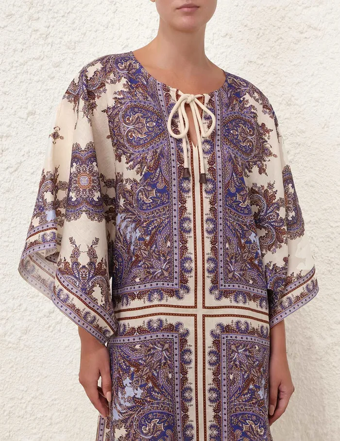 Women Zimmermann Dresses and Coverups Ottie Kaftan Midi Dress Purple Paisley
