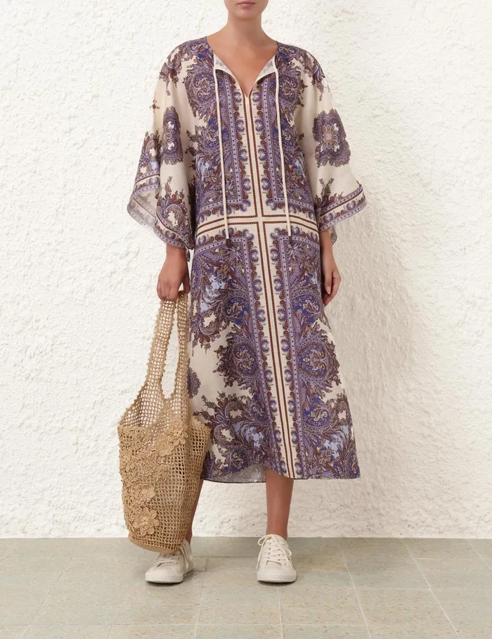 Women Zimmermann Dresses and Coverups Ottie Kaftan Midi Dress Purple Paisley