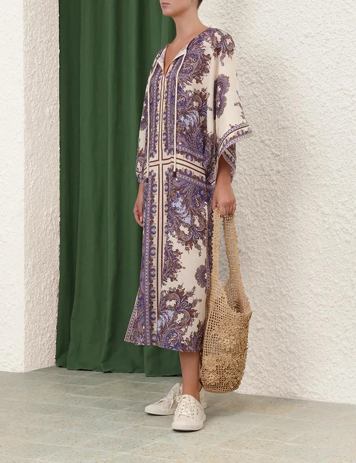 Women Zimmermann Dresses and Coverups Ottie Kaftan Midi Dress Purple Paisley