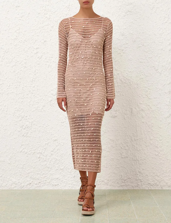 Women Zimmermann Dresses and Coverups Wylie Shell Crochet Midi Taupe