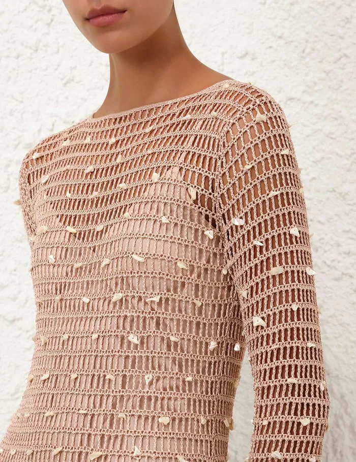 Women Zimmermann Dresses and Coverups Wylie Shell Crochet Midi Taupe