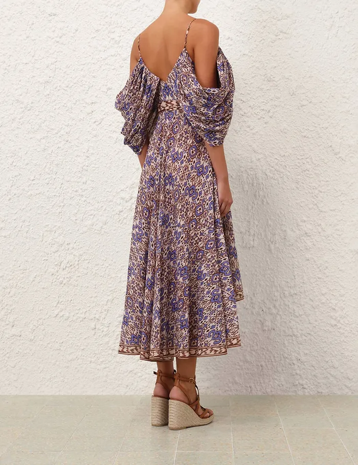 Women Zimmermann Dresses and Coverups Wylie Wrap Midi Dress Cornflower Ikat