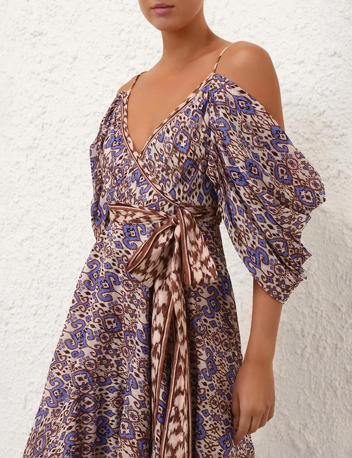 Women Zimmermann Dresses and Coverups Wylie Wrap Midi Dress Cornflower Ikat