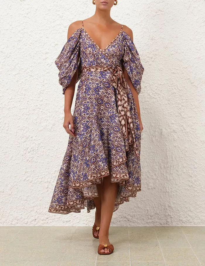 Women Zimmermann Dresses and Coverups Wylie Wrap Midi Dress Cornflower Ikat