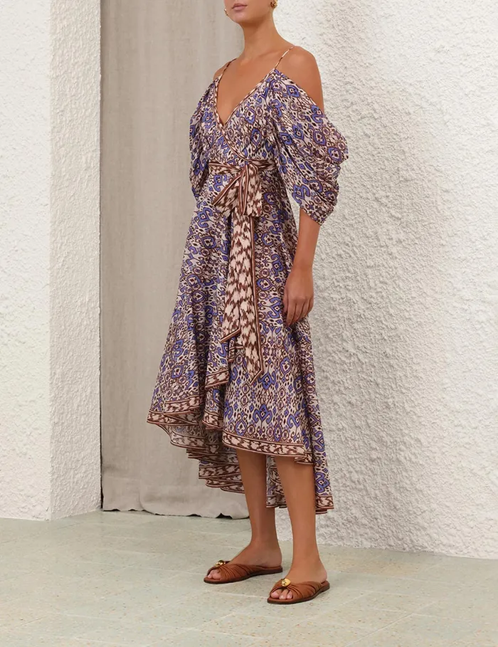 Women Zimmermann Dresses and Coverups Wylie Wrap Midi Dress Cornflower Ikat