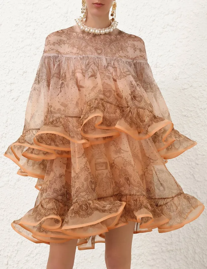 Women Zimmermann Dresses Crush Embellished Mini Dress Peach Lace Print