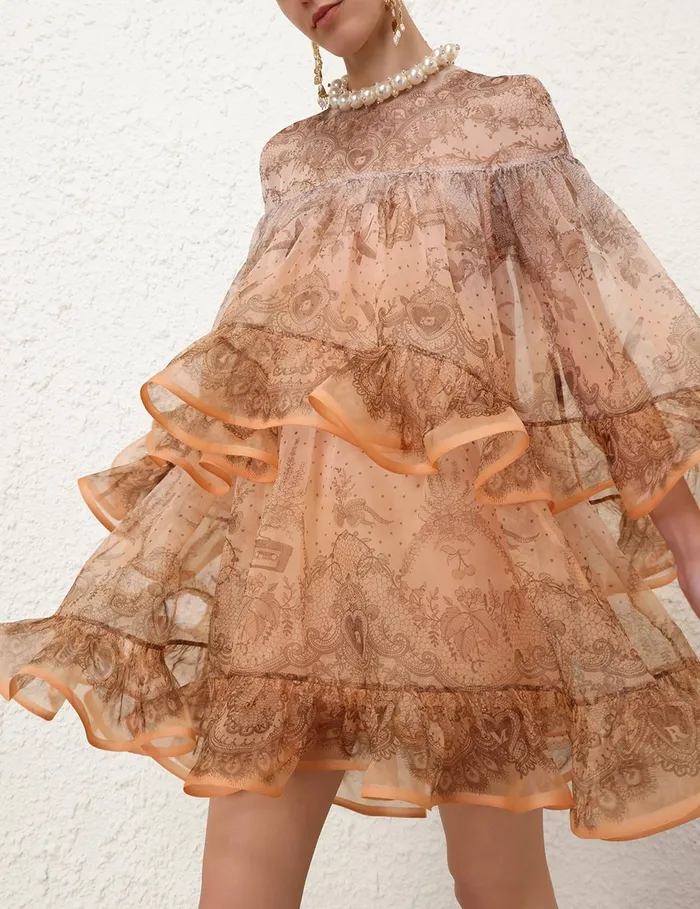 Women Zimmermann Dresses Crush Embellished Mini Dress Peach Lace Print