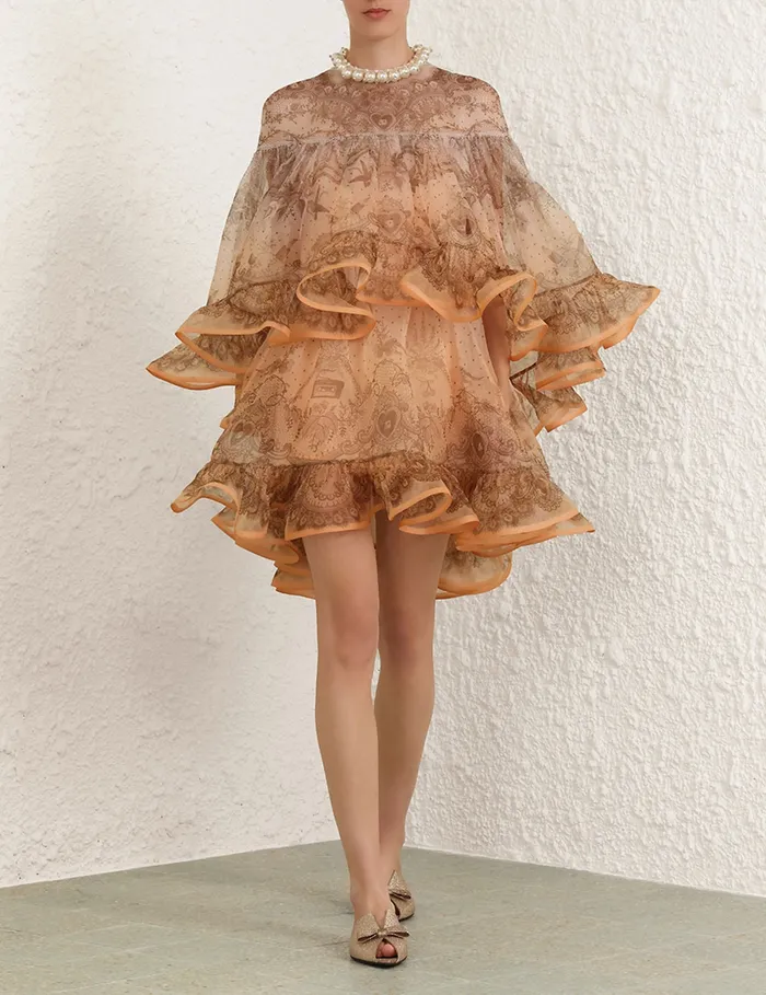 Women Zimmermann Dresses Crush Embellished Mini Dress Peach Lace Print