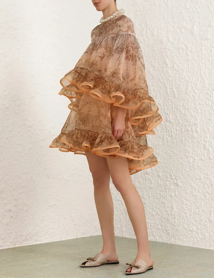 Women Zimmermann Dresses Crush Embellished Mini Dress Peach Lace Print