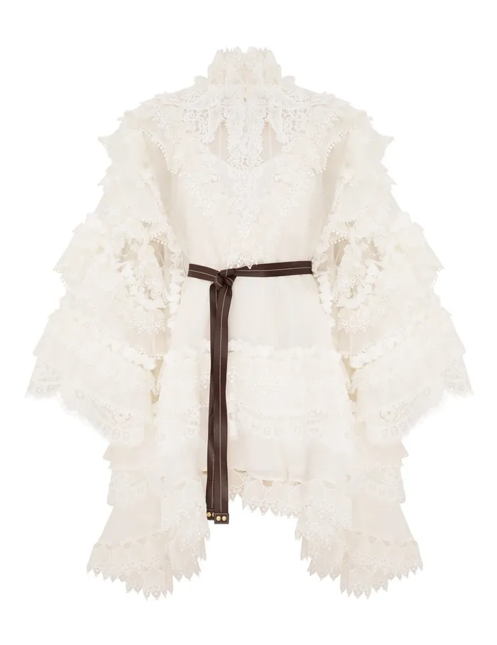 Women Zimmermann Dresses Crush Heart Trim Mini Dress Ivory