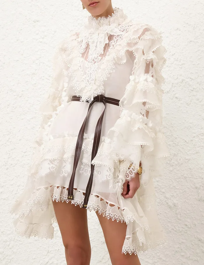 Women Zimmermann Dresses Crush Heart Trim Mini Dress Ivory
