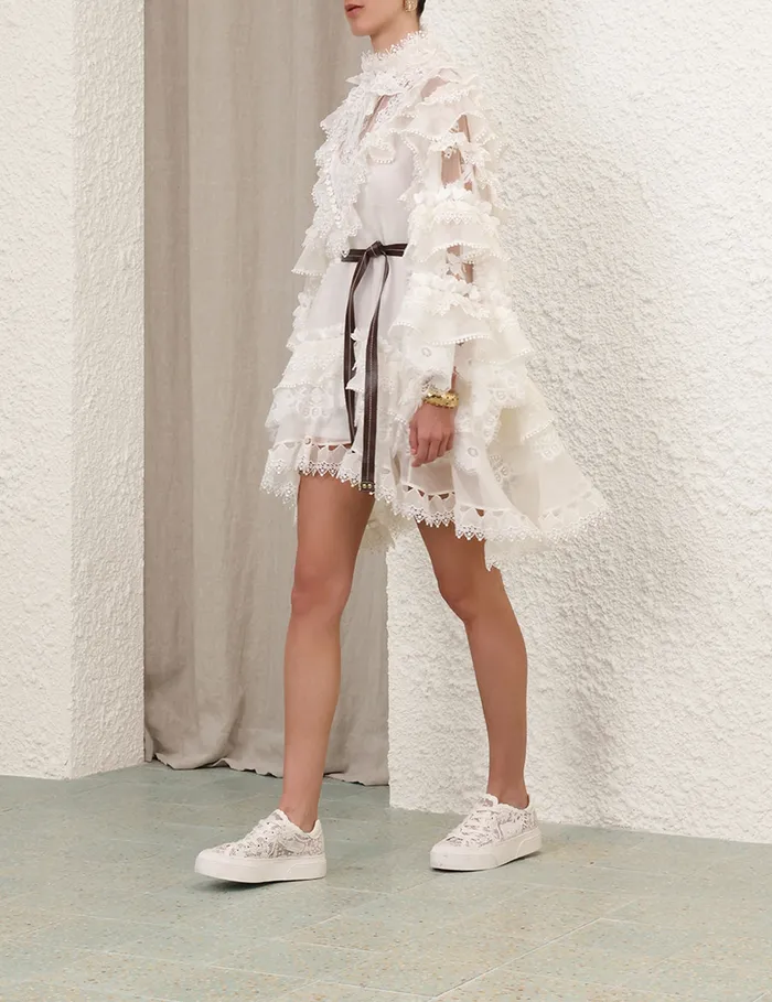 Women Zimmermann Dresses Crush Heart Trim Mini Dress Ivory