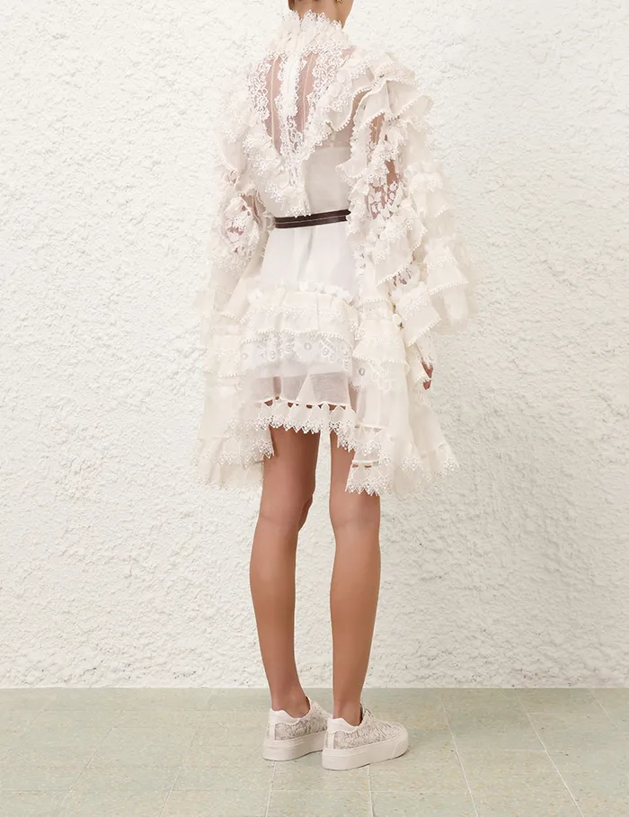 Women Zimmermann Dresses Crush Heart Trim Mini Dress Ivory