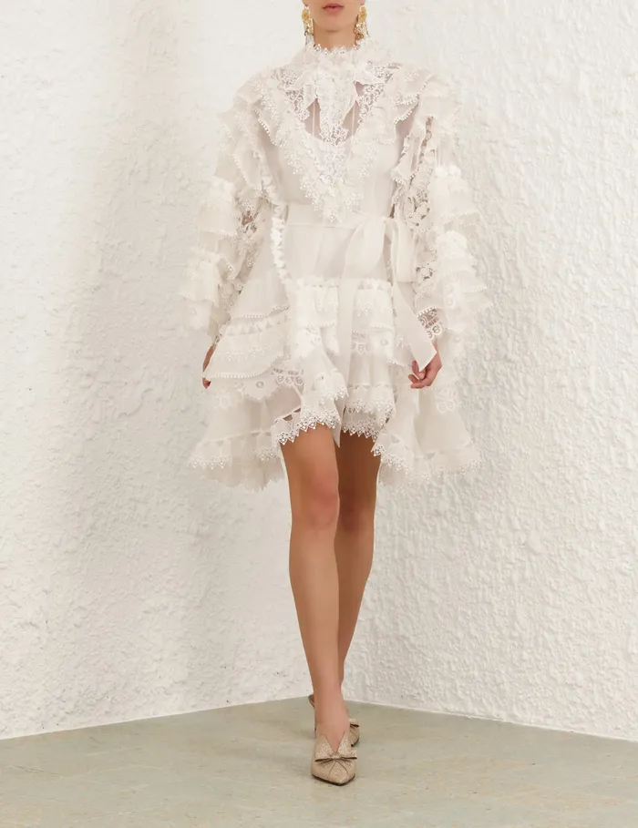 Women Zimmermann Dresses Crush Heart Trim Mini Dress Ivory