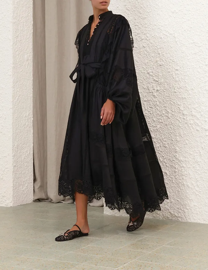 Women Zimmermann Dresses Crush Lace Billow Dress Black