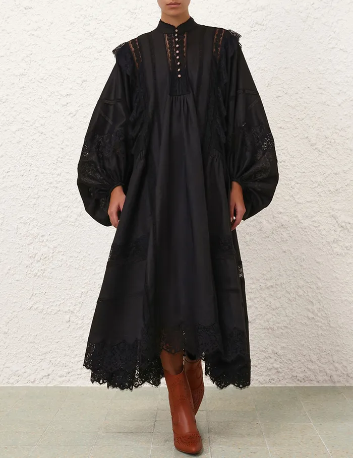 Women Zimmermann Dresses Crush Lace Billow Dress Black