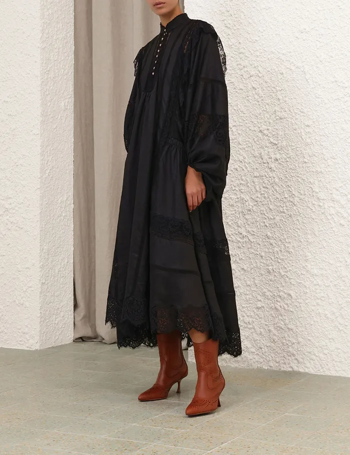 Women Zimmermann Dresses Crush Lace Billow Dress Black