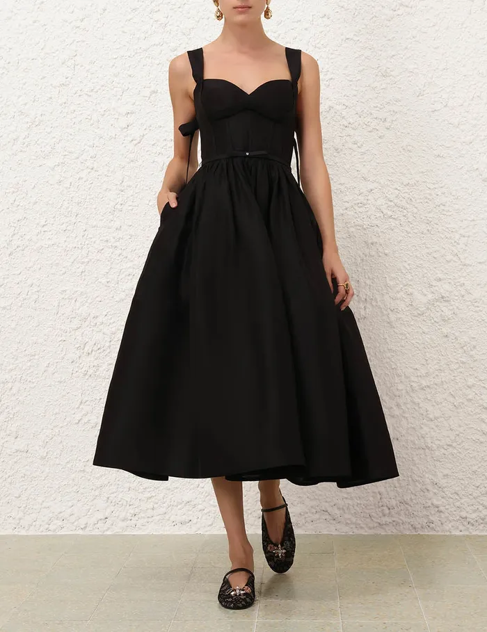 Women Zimmermann Dresses Crush Picnic Midi Dress Black