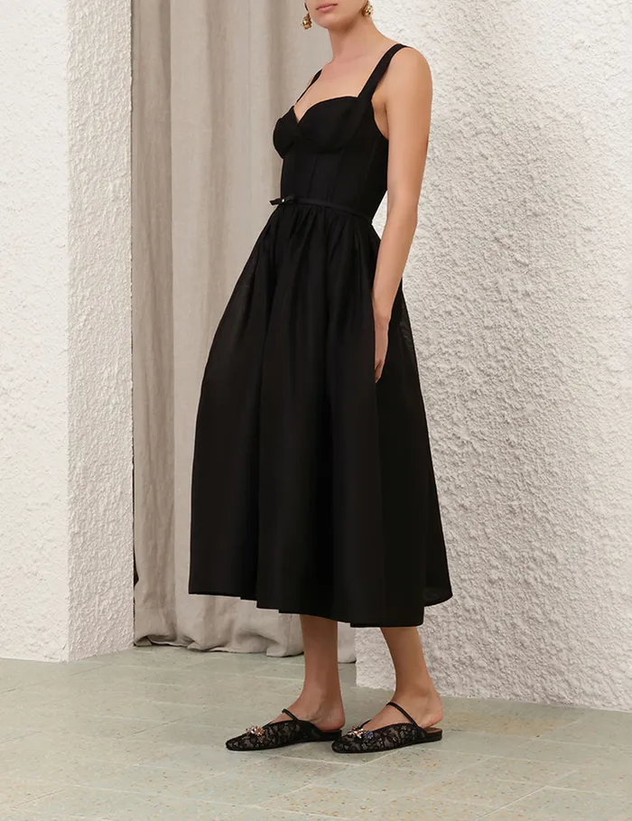 Women Zimmermann Dresses Crush Picnic Midi Dress Black