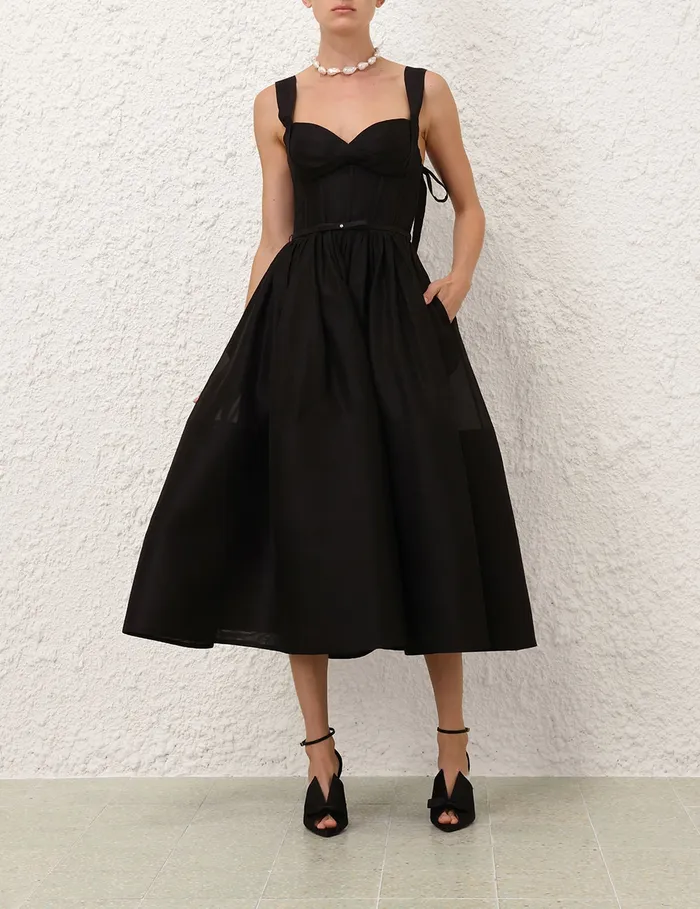 Women Zimmermann Dresses Crush Picnic Midi Dress Black